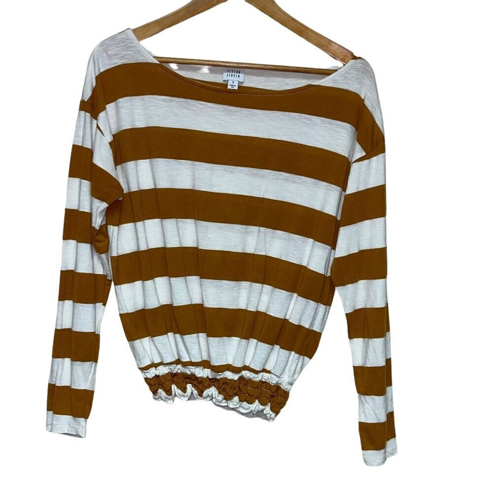 Peyton Jenson Long Sleeve Tan Cream Stripe Knit Top Women's Size Small